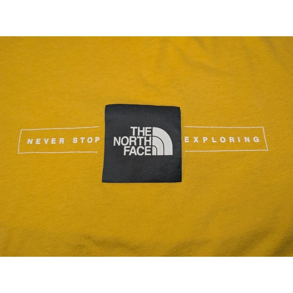 The North Face‎ Long Sleeve T Shirt Adult Small Yellow Never Stop Exploring Logo